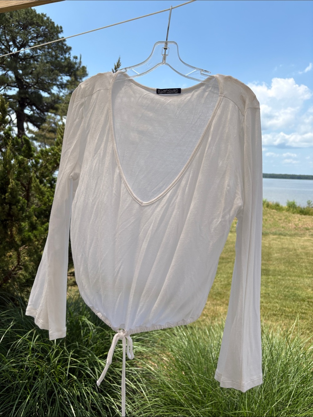 Lightweight Cream V-Neck Long Sleeve Drawstring Tunic